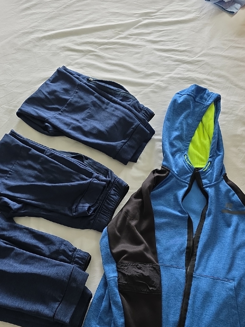 Blue and Black Hooded Zip Jacket with Neon Lining